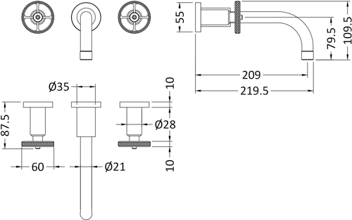 Additional image for Wall Mounted Basin & BSM Tap With Industrial Handles.