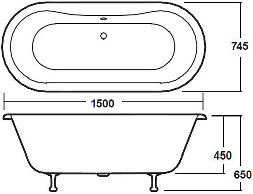 Additional image for Kingsbury Double Ended Bath With Pride Feet 1500x745mm.
