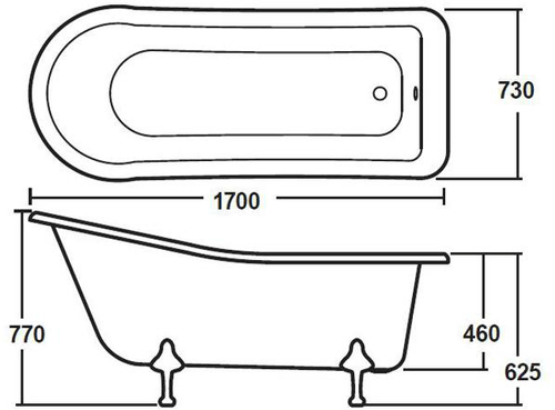 Additional image for Brockley Slipper Bath & Deacon Feet 1700x730mm.