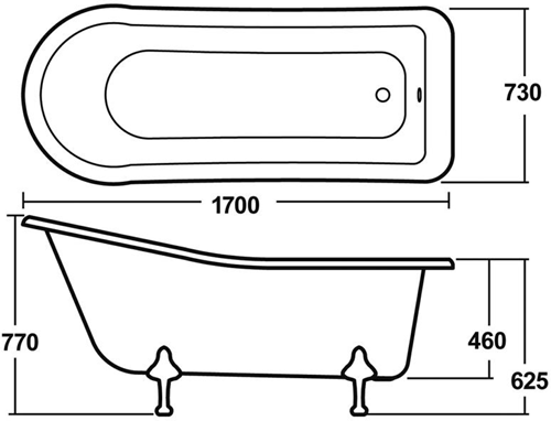 Additional image for Brockley Slipper Bath 1700x730mm.