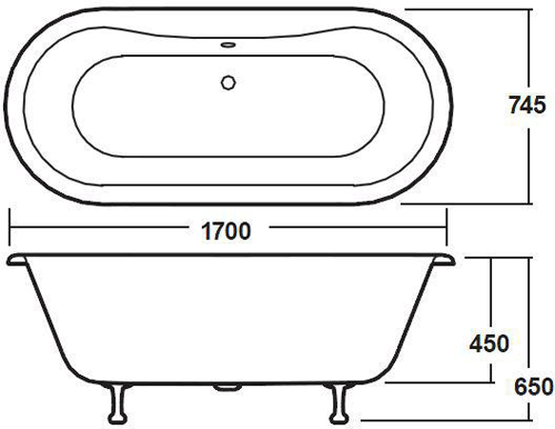 Additional image for Kingsbury Double Ended Bath With Pride Feet 1700x745mm.