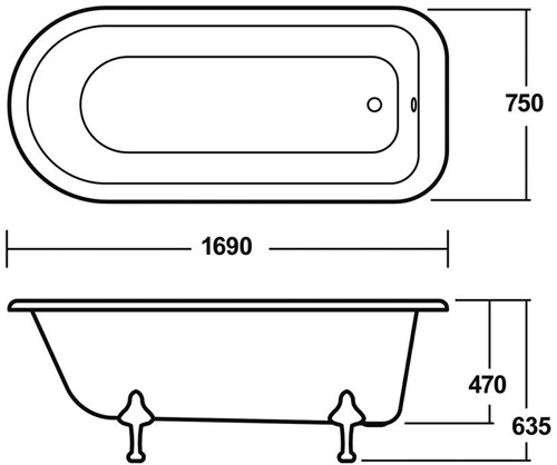 Additional image for Barnsbury Single Ended Freestanding Roll Top Bath 1700x750mm.