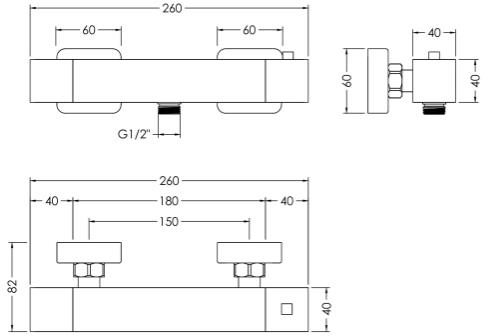 Additional image for Thermostatic Bar Shower Valve With Slide Rail Kit (Chrome).