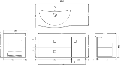 Additional image for Wall Hung 1000mm Cabinet & Basin LH (Mineral Blue).