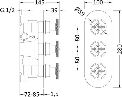 Additional image for Shower Valve With Industrial Handles (2 Outlets).