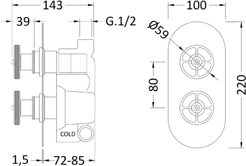 Additional image for Shower Valve With Industrial Handles (2 Outlets).