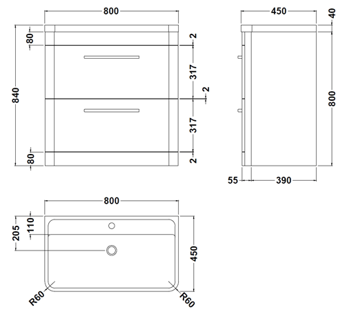 Additional image for Floor Standing 800mm Vanity Unit, BTW & Tall Unit (White).