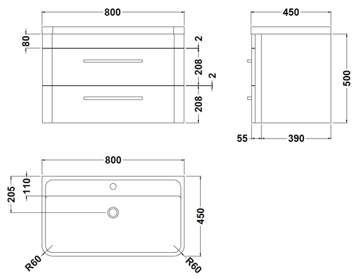 Additional image for Wall Hung Vanity Unit & Basin 800mm (Pure White).