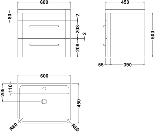 Additional image for Wall Hung 600mm Vanity Unit & BTW Pack (Cool Grey).