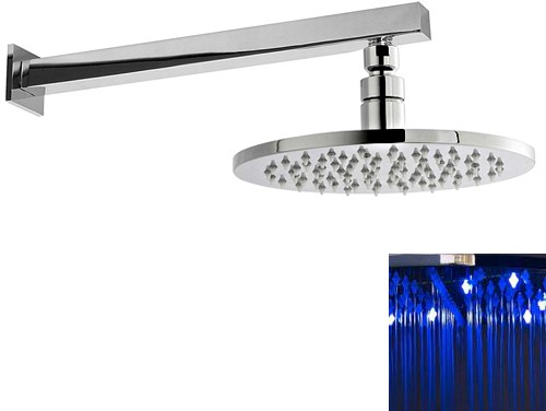 Additional image for Round LED Shower Head With Wall  Arm (200mm, Chrome).