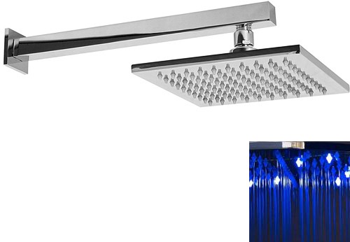 Additional image for Square LED Shower Head With Wall Arm (200x200mm, Chrome).