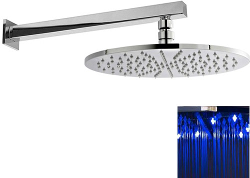 Additional image for Round LED Shower Head With Wall Arm (300mm, Chrome).