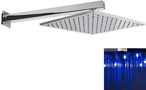 Additional image for Square LED Shower Head With Wall Arm (300x300mm, Chrome).