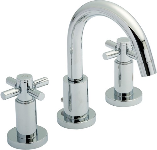 Additional image for 3 Tap Hole Basin Tap With Small Spout & Cross Handles.