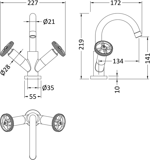 Additional image for Basin Mixer Tap With Industrial Handles (Chrome).