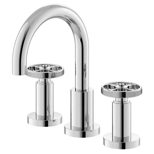 Additional image for 3 Hole Basin Mixer Tap With Industrial Handles (Chrome).