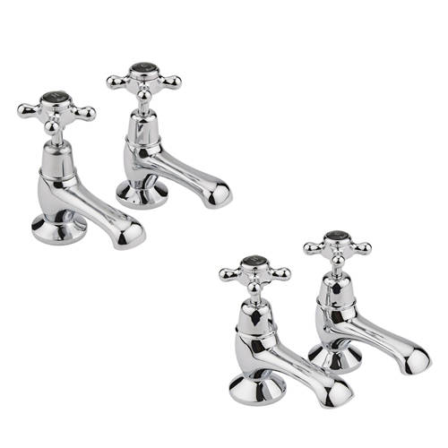 Additional image for Basin & Bath Tap Pack With X-Heads (Black & Chrome).