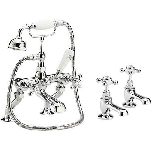 Additional image for Basin & BSM Tap Pack With X-Heads (White & Chrome).