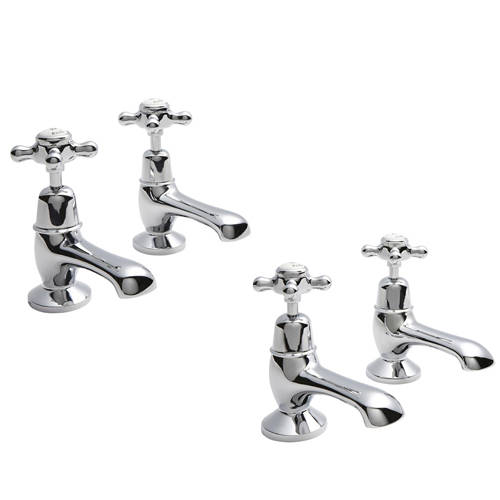 Additional image for Basin & Bath Tap Pack With X-Heads (White & Chrome).