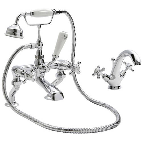 Additional image for Mono Basin & BSM Tap Pack With X-Heads (White & Chrome).