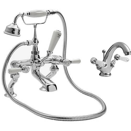 Additional image for Mono Basin & BSM Tap Pack With Levers (White & Chrome).