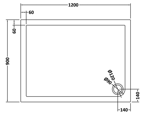 Additional image for Rectangular Shower Tray 1200x900mm (Slate Grey).