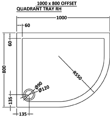 Additional image for Offset Quadrant Shower Tray 1000x800 (RH, Slate Grey).