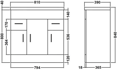 Additional image for Vanity Unit With Doors & Basin (White). 800x800mm.