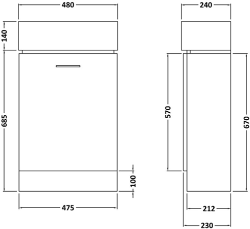Additional image for Compact Vanity Unit & Basin (White). 480x825mm.