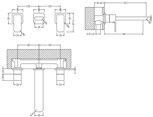 Additional image for Wall Mounted Basin Mixer Tap (Chrome).