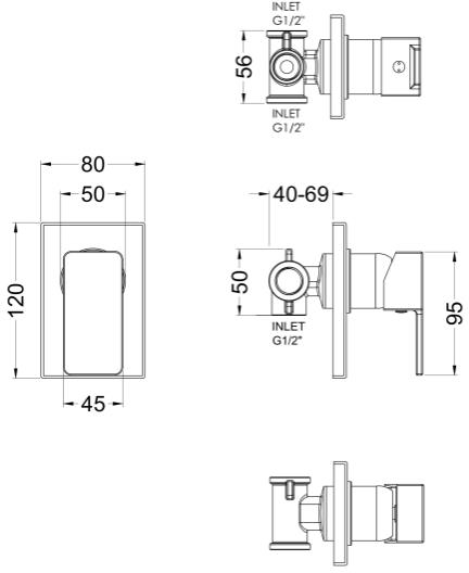 Additional image for Concealed Manual Shower Valve With Slide Rail Kit (Chrome).