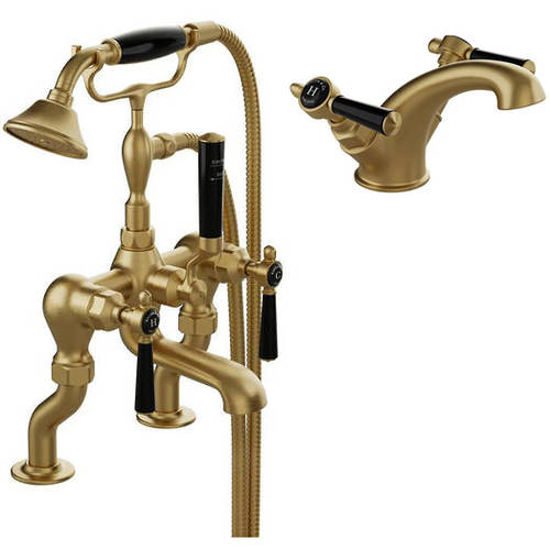 Additional image for Basin & Bath Shower Mixer Tap Pack With Lever Handles (Brushed Brass).