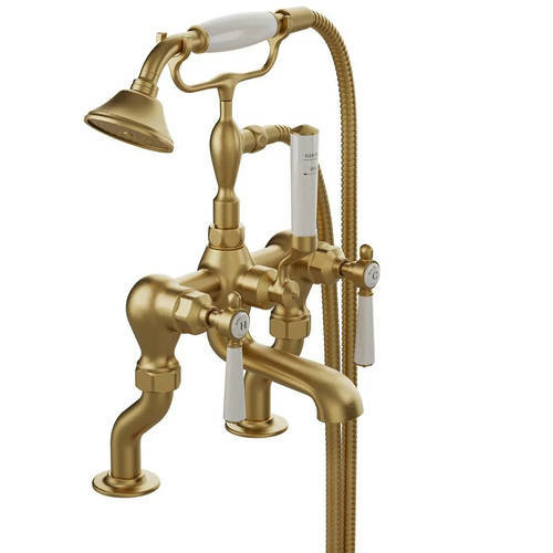 Additional image for Basin & Bath Shower Mixer Tap Pack With Lever Handles (Brushed Brass).