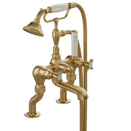 Additional image for Basin & Bath Shower Mixer Tap Pack With Crosshead Handles (Brushed Brass).