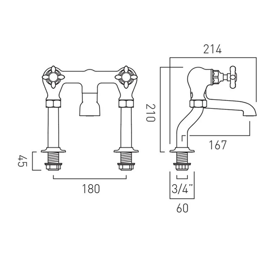 Additional image for Basin & Bath Filler Tap Pack With Crosshead Handles (Bright Nickel).