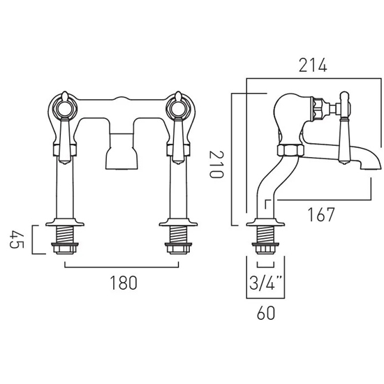 Additional image for Basin & Bath Filler Tap Pack With Lever Handles (Brushed Brass).