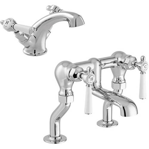 Additional image for Basin & Bath Filler Tap Pack With Lever Handles (Chrome).