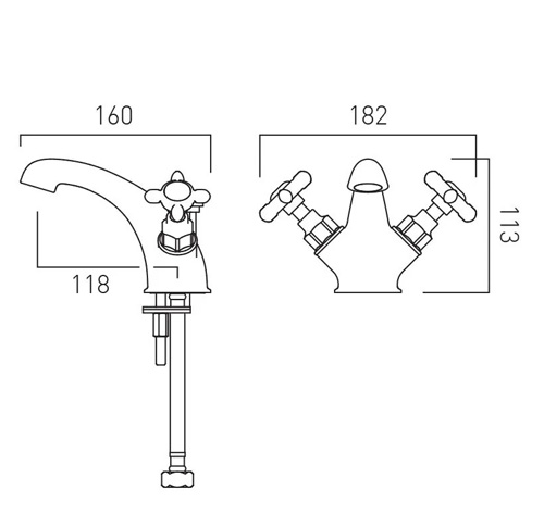 Additional image for Mono Basin Mixer Tap With Pop Up Waste & Crosshead Handles (Brushed Bronze).