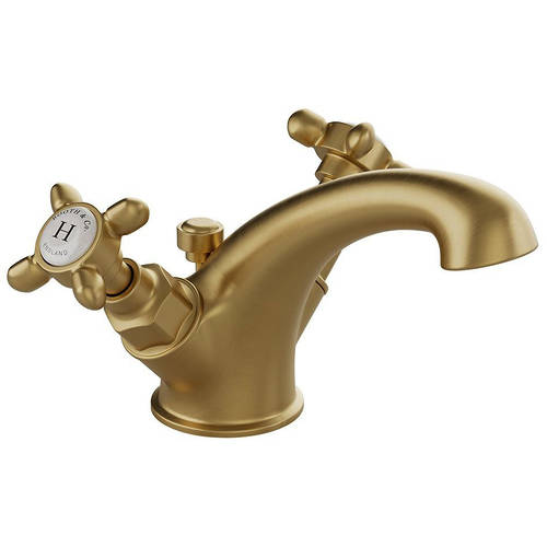 Additional image for Mono Basin Mixer Tap With Pop Up Waste & Crosshead Handles (Brushed Brass).