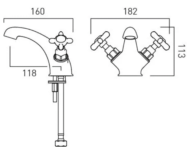 Additional image for Mono Basin Mixer Tap With Crosshead Handles (Bright Nickel).