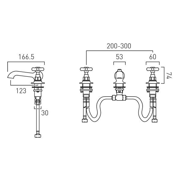 Additional image for 3TH Basin Mixer Tap With Pop Up Waste & Crosshead Handles (Brushed Brass).