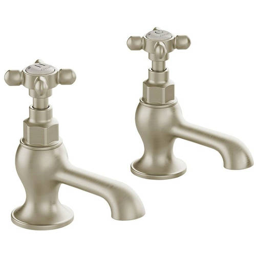 Additional image for Basin Taps With Crosshead Handles (Brushed Nickel, Pair).