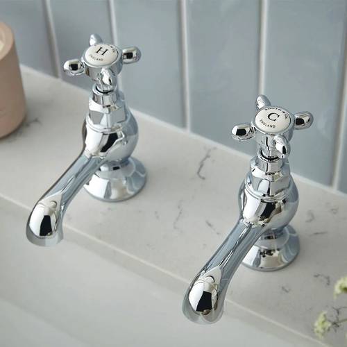 Additional image for Basin Taps With Crosshead Handles (Chrome, Pair).