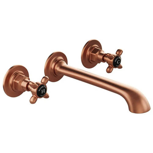 Additional image for Wall-Mounted Basin Mixer Tap With Crosshead Handles (Brushed Bronze, 3TH).