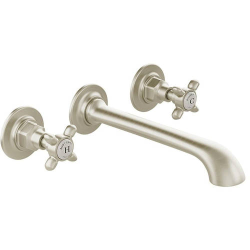Additional image for Wall-Mounted Basin Mixer Tap With Crosshead Handles (Brushed Nickel, 3TH).
