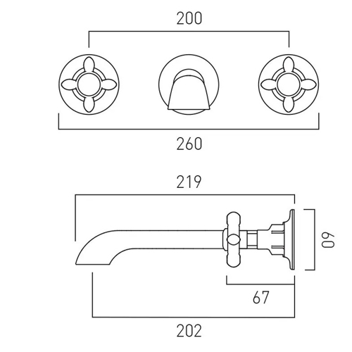 Additional image for Wall-Mounted Basin Mixer Tap With Crosshead Handles (Chrome, 3TH).