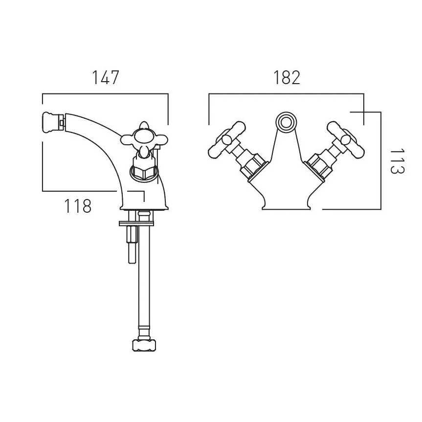 Additional image for Mono Bidet Mixer Tap With Pop Up Waste & Crosshead Handles (Bright Nickel).