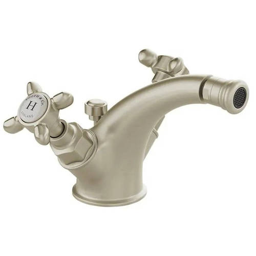 Additional image for Mono Bidet Mixer Tap With Pop Up Waste & Crosshead Handles (Brushed Nickel).