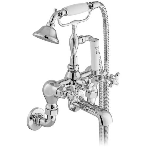 Additional image for Wall-Mounted Bath Shower Mixer Tap With Crosshead Handles (Chrome).