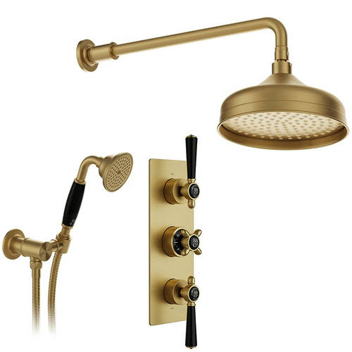Additional image for Thermostatic Shower Valve With Fixed Head & Mini Shower Kit (Brushed Brass).